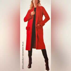 Max Sport Open Front Knit Women’s Red Long Cardigan Size Large NWT
